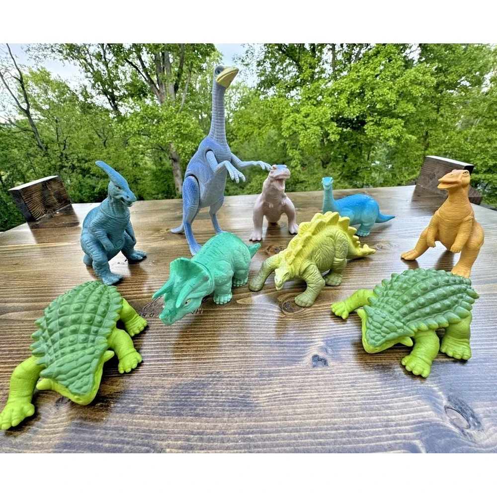 Vintage Playskool Dinosaur Toy Lot 9 Figures 1988 T Rex Stegosaurus Set